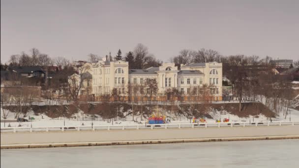 Gomel Belarus February 2019 Beautiful Embankment River Sozh Winter — Stock Video