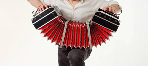 Homel Wit Rusland Februari 2019 Een Bandoneon Muziekinstrument Handen Van — Stockfoto