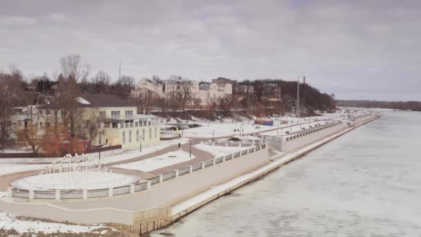 Gomel Weißrussland Februar 2019 Schöne Uferpromenade Des Flusses Sozh Winter — Stockvideo