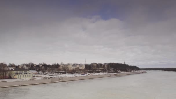 Gomel Vitryssland Februari 2019 Vackra Kajen Vid Floden Sozj Vintertid — Stockvideo