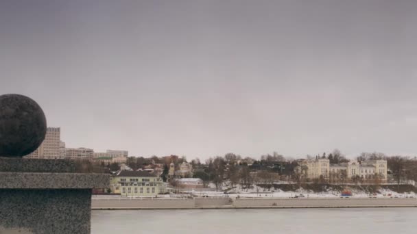 Gomel Bélaro Febrero 2019 Hermoso Terraplén Del Río Sozh Invierno — Vídeo de stock