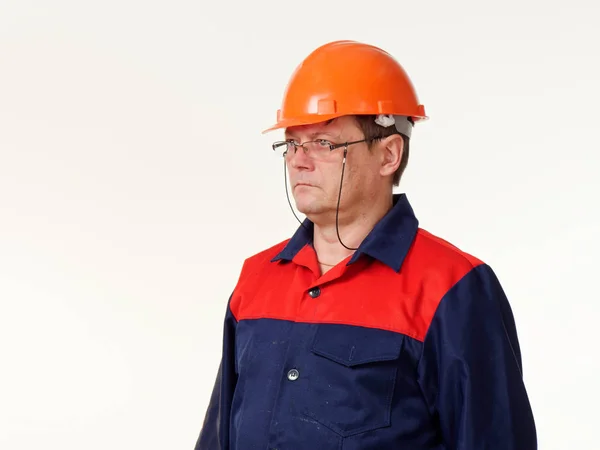 Mann Bauarbeiter Overalls Auf Weißem Hintergrund — Stockfoto