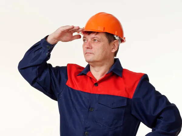 Man Builder Overalls White Background — Stock Photo, Image