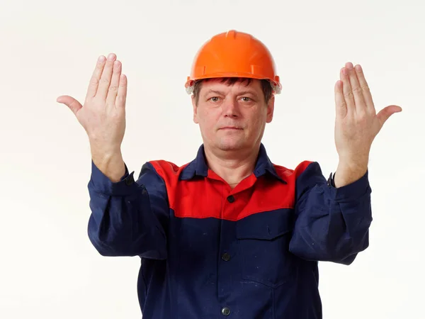 Man Builder Overalls White Background — Stock Photo, Image