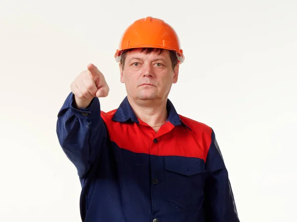 Man Builder Overalls White Background — Stock Photo, Image