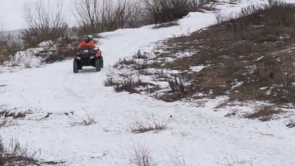 Gomel Belarus February 2019 People Ride Quad Early Spring — Stock Video