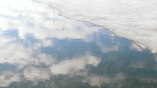 Весна Вода Лід Небо Відбивається Воді — стокове відео