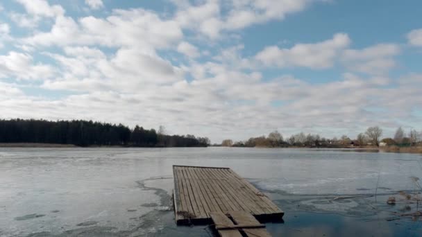 Beginning Spring Jetty Lake Ice — Stock Video