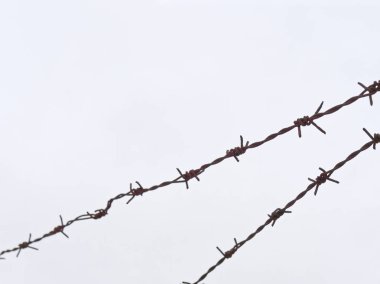 high fence with barbed wire on a white background. clipart