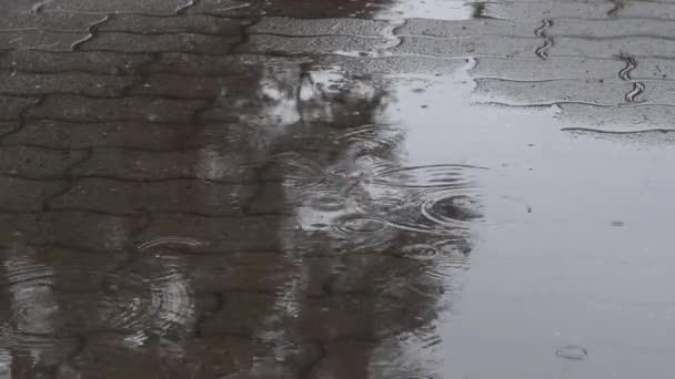 Λακκούβες Στο Δρόμο Κεραμίδι Ψιχαλίζει Βροχή — Αρχείο Βίντεο