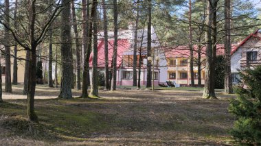 Grodno, Belarus - 2 Mart 2019: Sanatoryum Energetik. Çam ormanı içinde konut.