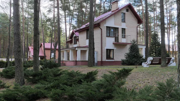 Grodno, Białoruś - 2 marca 2019: Sanatorium Energetik. Budynki mieszkalne w sosnowym lesie. — Zdjęcie stockowe