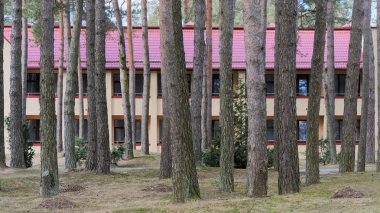 Grodno, Belarus - 2 Mart 2019: Sanatoryum Energetik. Çam ormanı içinde konut.