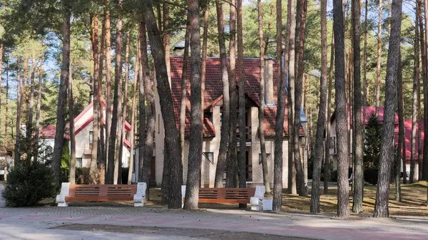 GRODNO, BELARUS - 2 de março de 2019: Sanatório ENERGETIK. Prédios residenciais na floresta de pinheiros . — Fotografia de Stock