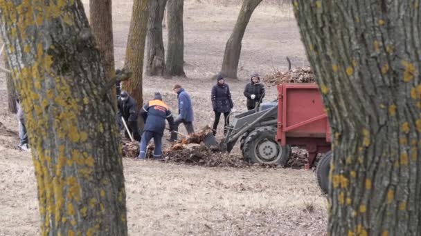 Gomel Belarus March 2019 Work Day Cleaning Park Zone Housing — Stock Video