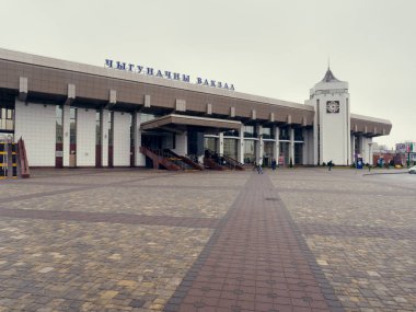 Grodno, Belarus - 18 Mart 2019: tren istasyonu, Grodno şehir bina.