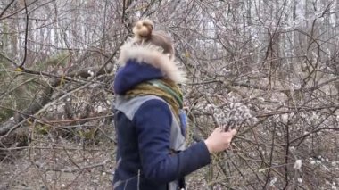 Kız gözyaşları bir buket çiçekler baharda willow..