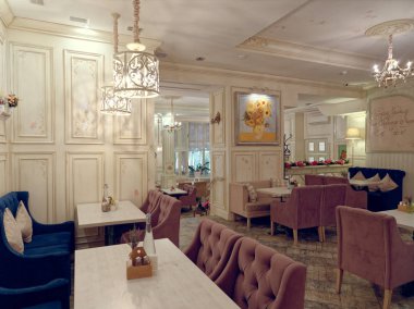 Mogilev, Beyaz Rusya - 27 Nisan 2019: Van Gog kafenin içi