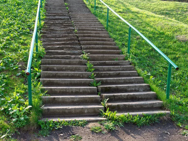 Betonnen trap op een steile helling van groen gras — Stockfoto