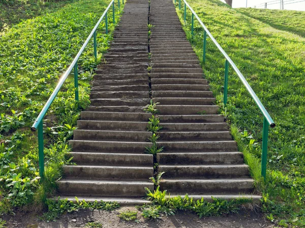 Escada de concreto em uma encosta íngreme de grama verde — Fotografia de Stock