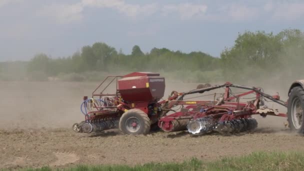 Gomel Belarus Mayo 2019 Tractor Cultiva Campo Siembra — Vídeo de stock