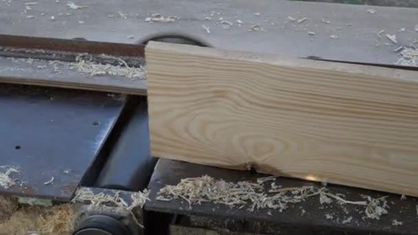 Uomo Che Pianifica Una Tavola Una Macchina Lavorazione Del Legno — Video Stock