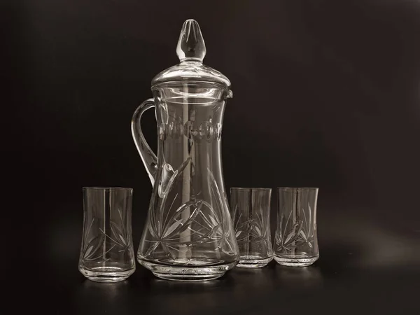 Crystal glass carafe on black background 2019 wine — Stock Photo, Image