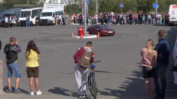 Gomel Belarus Setembro 2019 Car Show Atletas Campanha Para Segurança — Vídeo de Stock