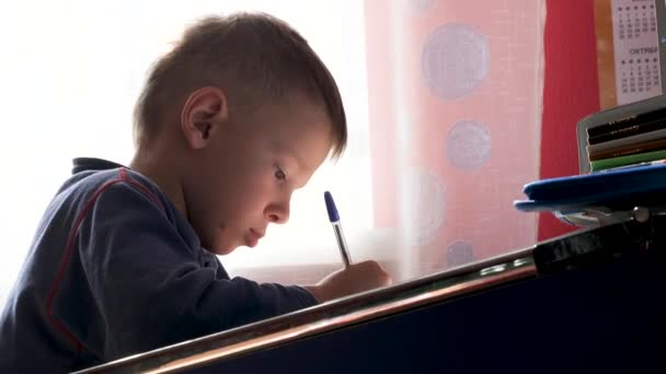 Child writes with a pen in a notebook — Stock Video