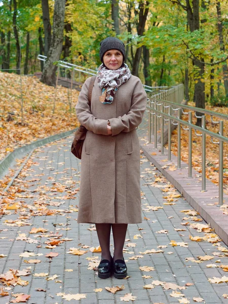 Vacker brunett kvinna i höst gul park — Stockfoto