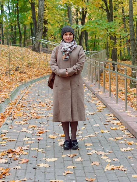 Vacker brunett kvinna i höst gul park — Stockfoto