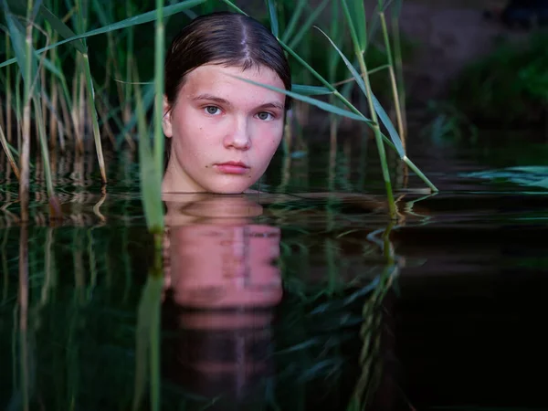 Mermaid Girl Water Tall Grass 2020 — 스톡 사진