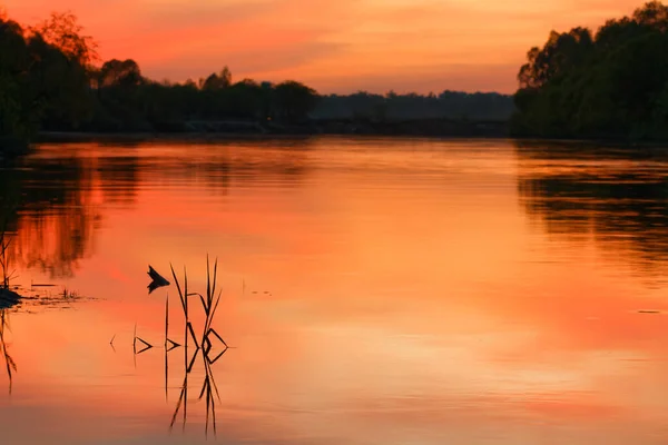 Roter Blutiger Sonnenuntergang Fluss Über Dem Wasser 2020 — Stockfoto