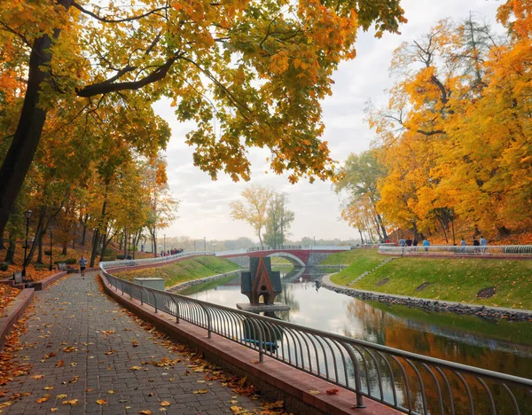 Şehir parkında sonbahar manzarası. Gomel, Belarus 2020