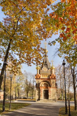 Şehir parkında sonbahar manzarası. Gomel, Belarus 2020