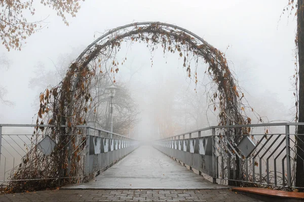 Ponte Nevoeiro Outono Gomel Bielorrússia 2020 — Fotografia de Stock