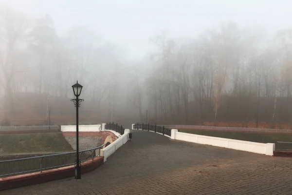 Foot Bridge Fog Fall Gomel Belarus 2020 — Stock Photo, Image