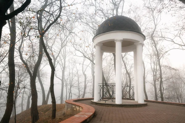 Pergola Bianca Nella Nebbia Autunno Gomel Bielorussia 2020 — Foto Stock