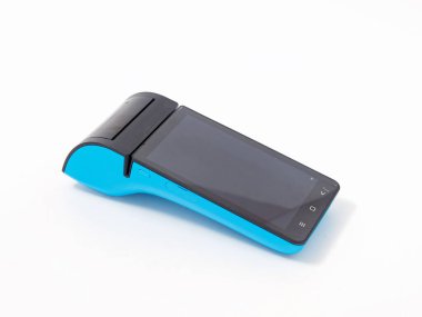 Beyaz arka planda izole edilmiş şık taşınabilir yazar kasa 2020