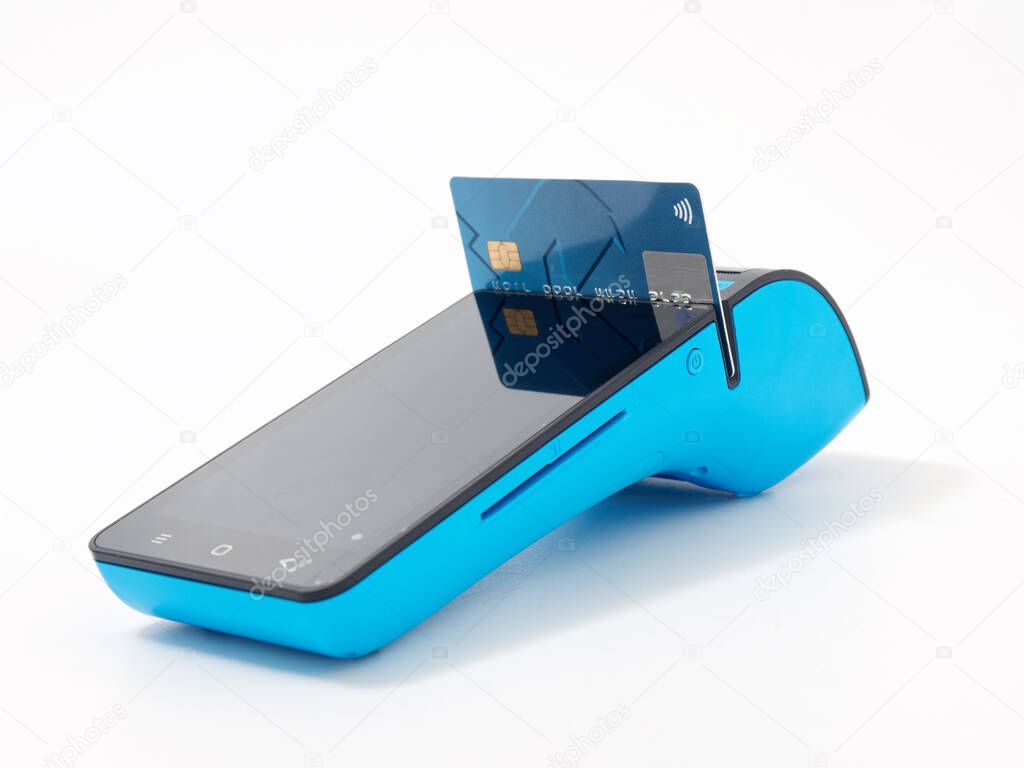 stylish portable cash register isolated on white background 2020