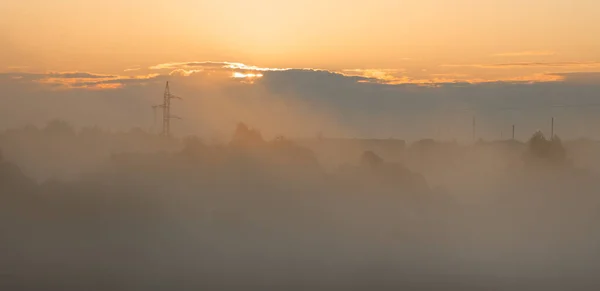 Brouillard Matinal Dans Plaine Inondable Biélorussie Ville Vetka Plaine Inondable — Photo