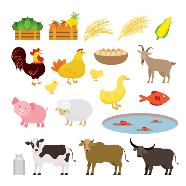 Leuke Boerderijdieren Cartoon Set Landbouw Landbouwgrond Landbouw Product — Stockvector