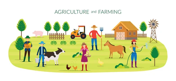 Farmer Agriculture Farming Concept Cultivate Countryside Field Rural People — Stock Vector