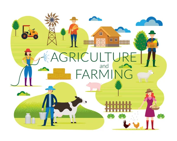 Agricultor Agricultura Agricultura Concepto Cultivar Campo Campo Rural Gente — Vector de stock