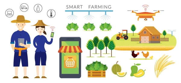 Thailand Smart Farmer Farming Concept Moderne Landwirtschaft Und Markt Internet — Stockvektor