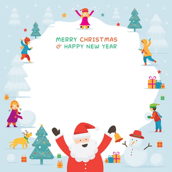 Père Noël Avec Enfants Enfants Jouant Neige Cadre Noël Hiver — Image vectorielle