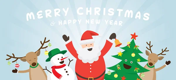Забавный Санта Клаус Снеговик Олени Деревья Рождество Зимний Новый Год — стоковый вектор