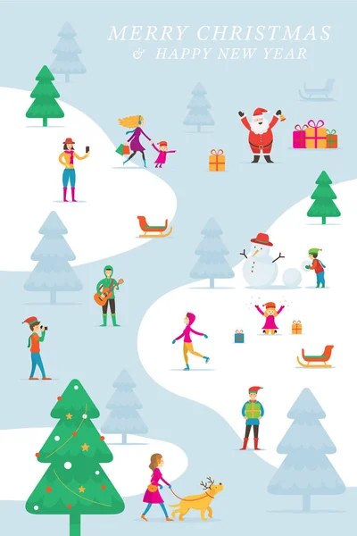 Noel Insanlar Eylem Etkinlik Açık Kış Arka Plan Yeni Yıl — Stok Vektör