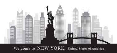 New York Simgesel Yapılar Ufuk çizgisi ve Gökdelen Siyah Beyaz