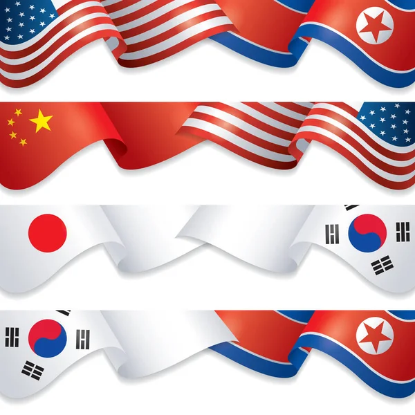 USA vs flaggor Kina, Korea och Japan — Stock vektor